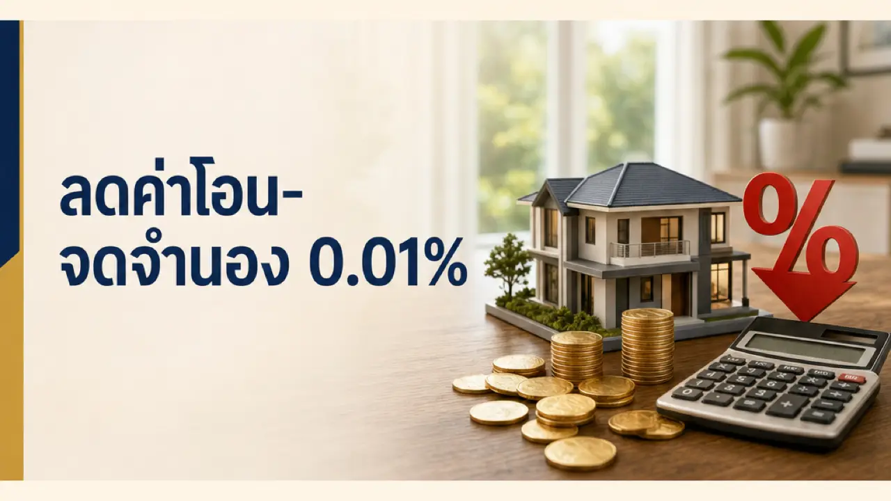 มาตรการลดค่าโอน-จดจำนองเหลือ 0.01% บ้านจำลอง เหรียญ และเครื่องคิดเลข
