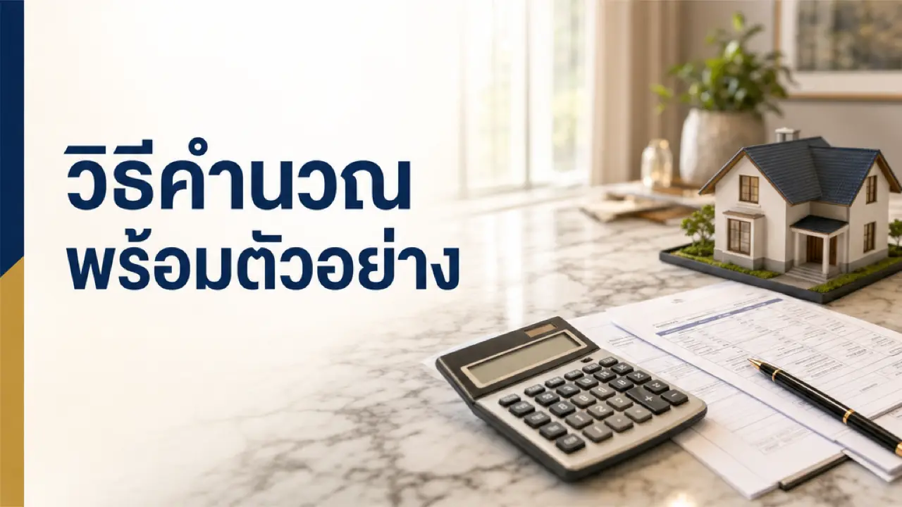 วิธีคำนวณภาษีที่ดินพร้อมตัวอย่าง เครื่องคิดเลขและเอกสารบนโต๊ะ